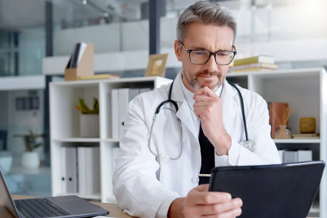 Membership-based primary care physician in a modern medical office