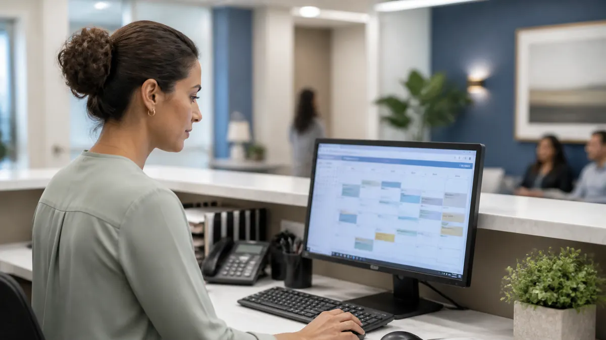 Front desk coordinator using online scheduling to fill an appointment opening