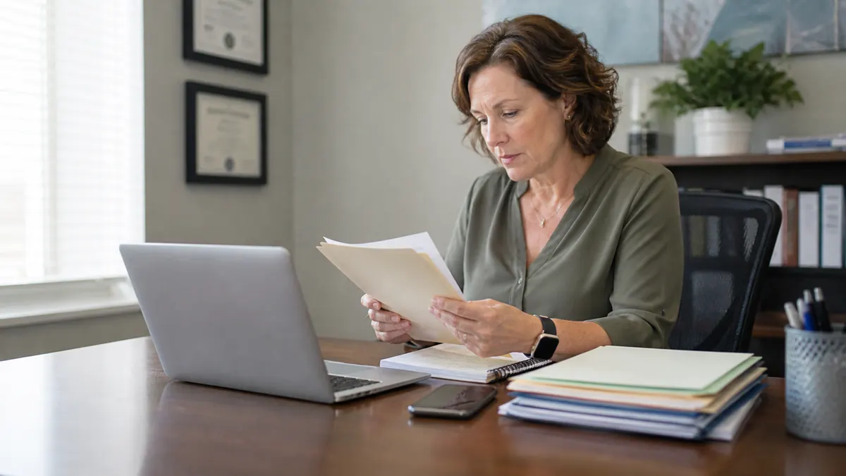 Clinic manager reviewing technology and vendor costs
