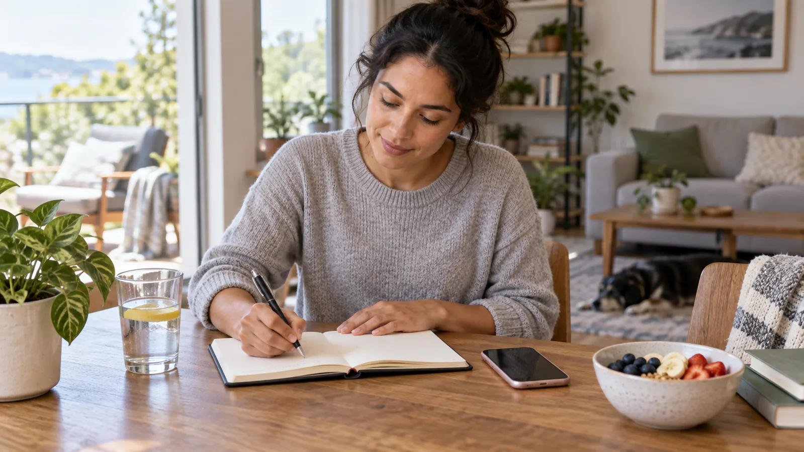 Employee writing a recovery plan during a mental health day