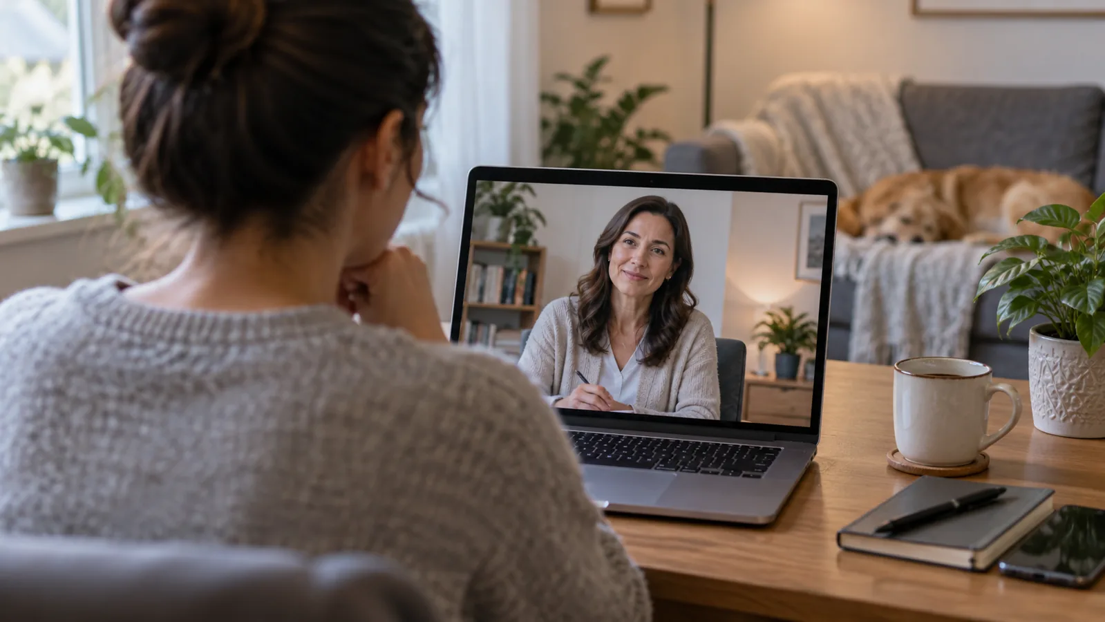 Employee attending a mental health telehealth appointment from home