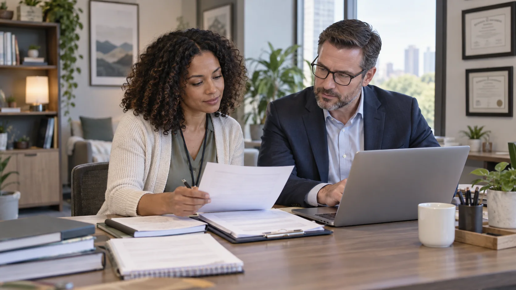 Mental health provider reviewing insurance credentialing paperwork