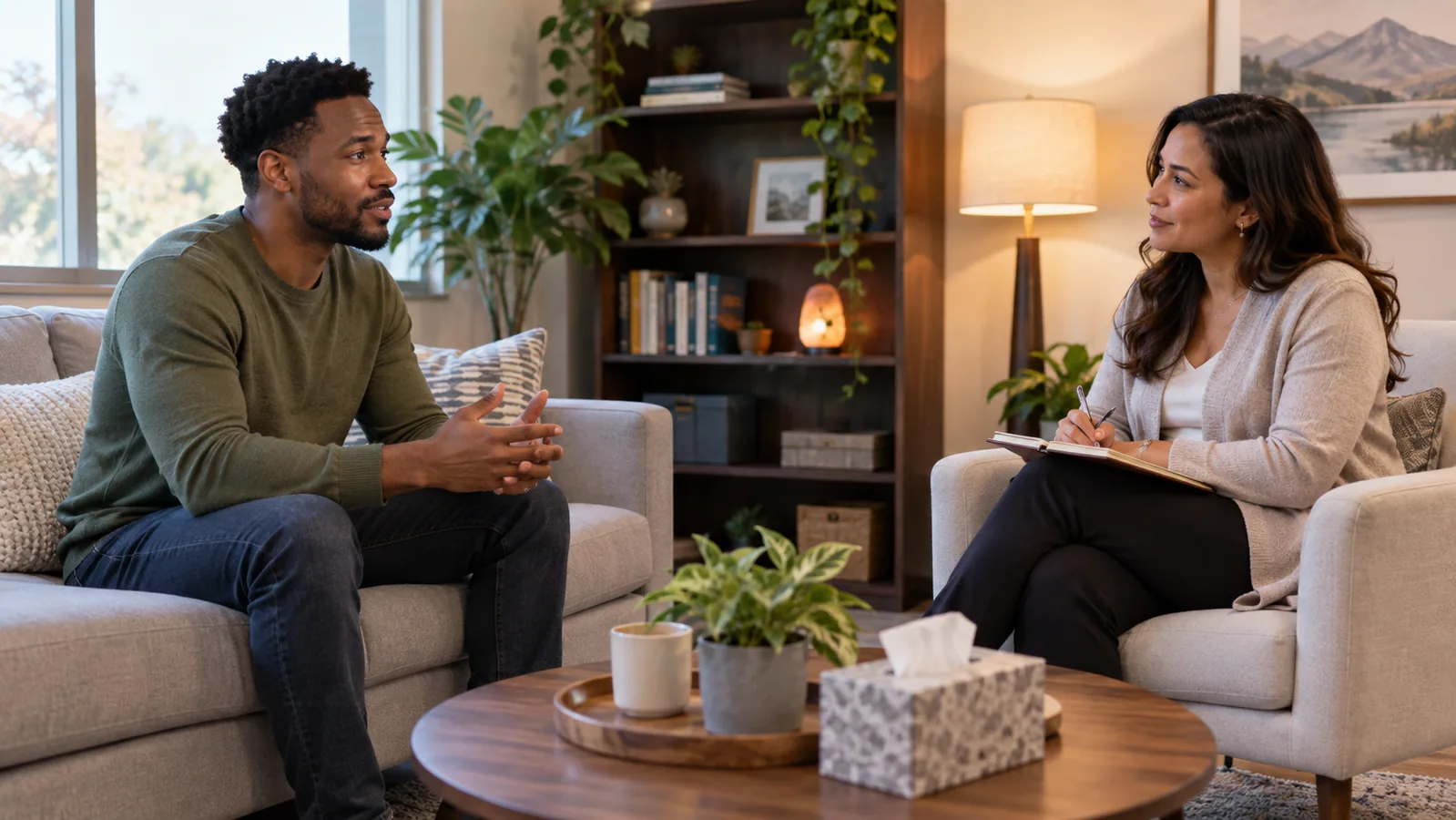 Patient speaking with a licensed counselor during therapy