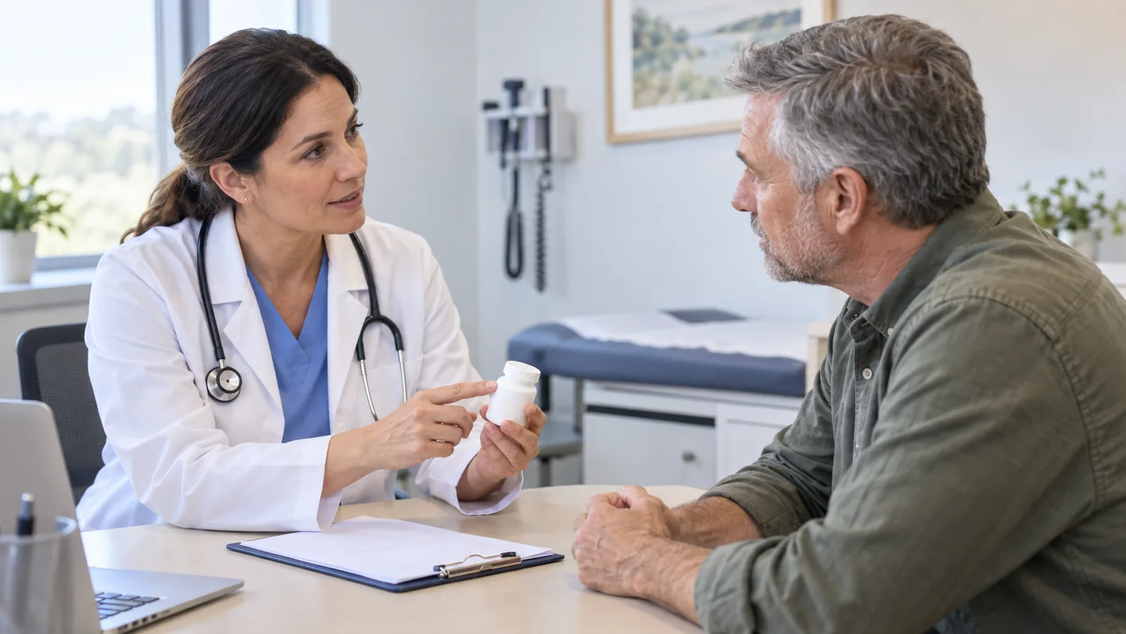 Primary care physician discussing medication options with a patient