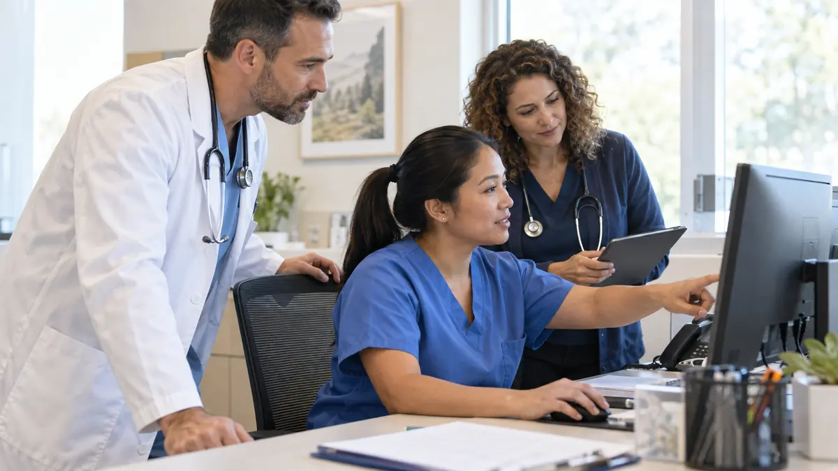Primary care team reviewing appointment scheduling and patient recall
