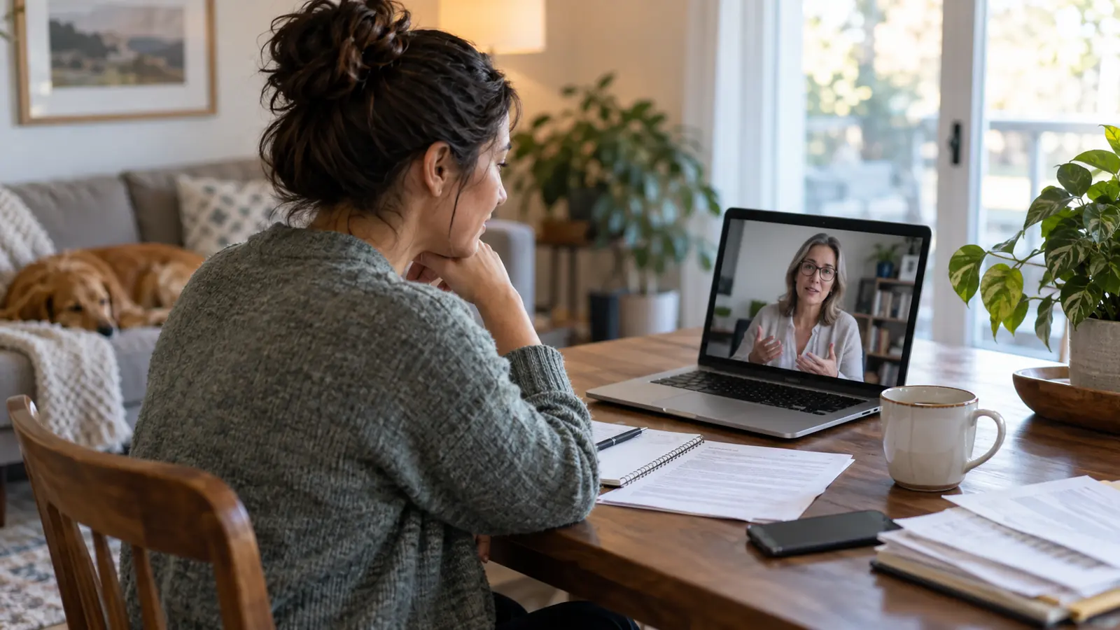 Employee discussing short-term disability and mental health by telehealth