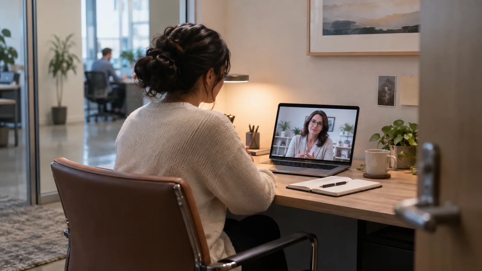 Employee attending a private telehealth appointment at work